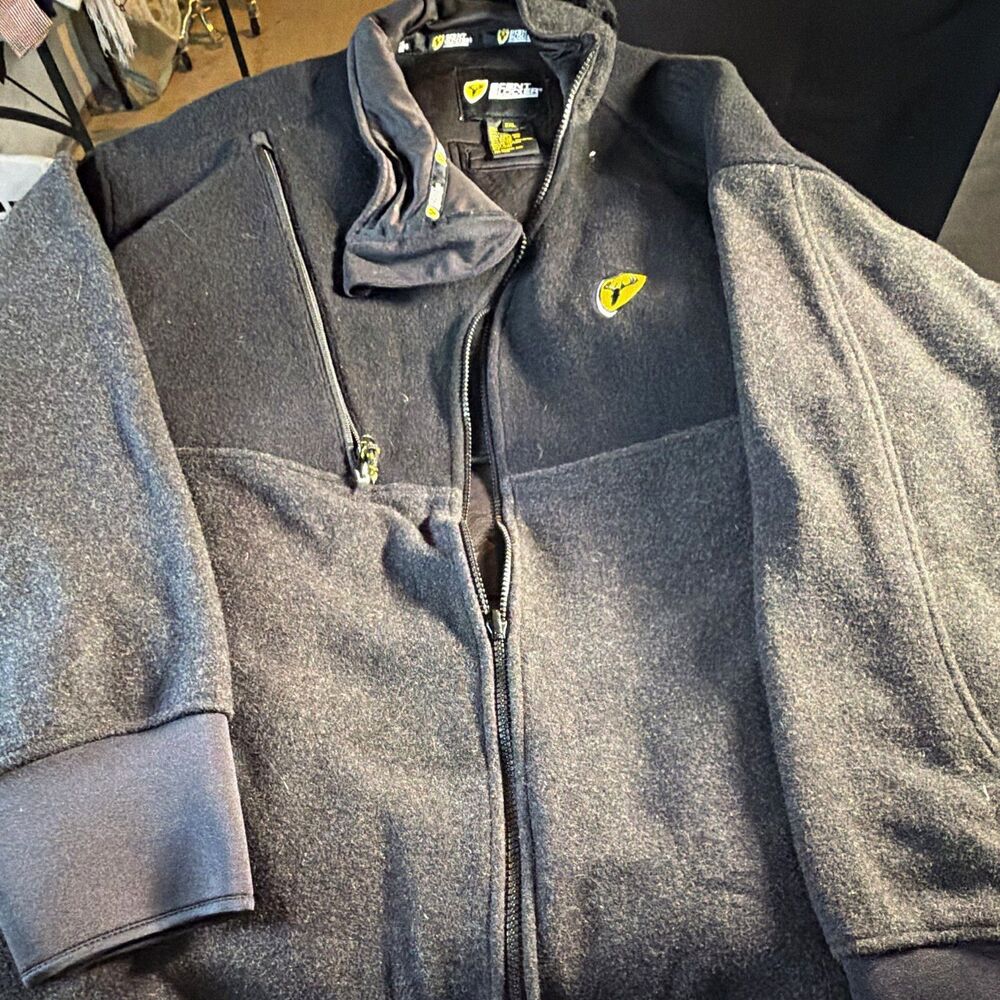 ScentBlocker Men's 2XL Full Zip Wool Blend Jacket Black/Gray Zippered Pockets